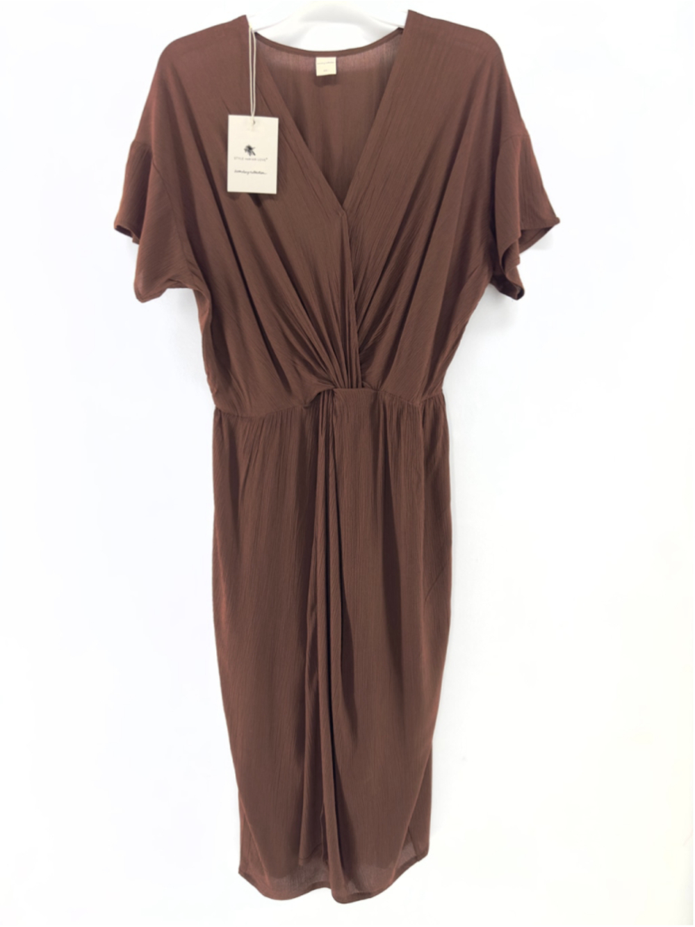 NWT NOONDAY COLLECTION Brown Midi INDIA TWIST DRESS Teak WOMENS US Sizes 2 4 6 8 - Picture 3 of 10
